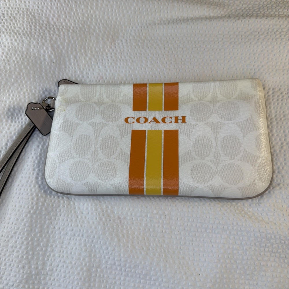 Coach Varsity Large Wristlet Chalk with Orange and Yellow Stripes